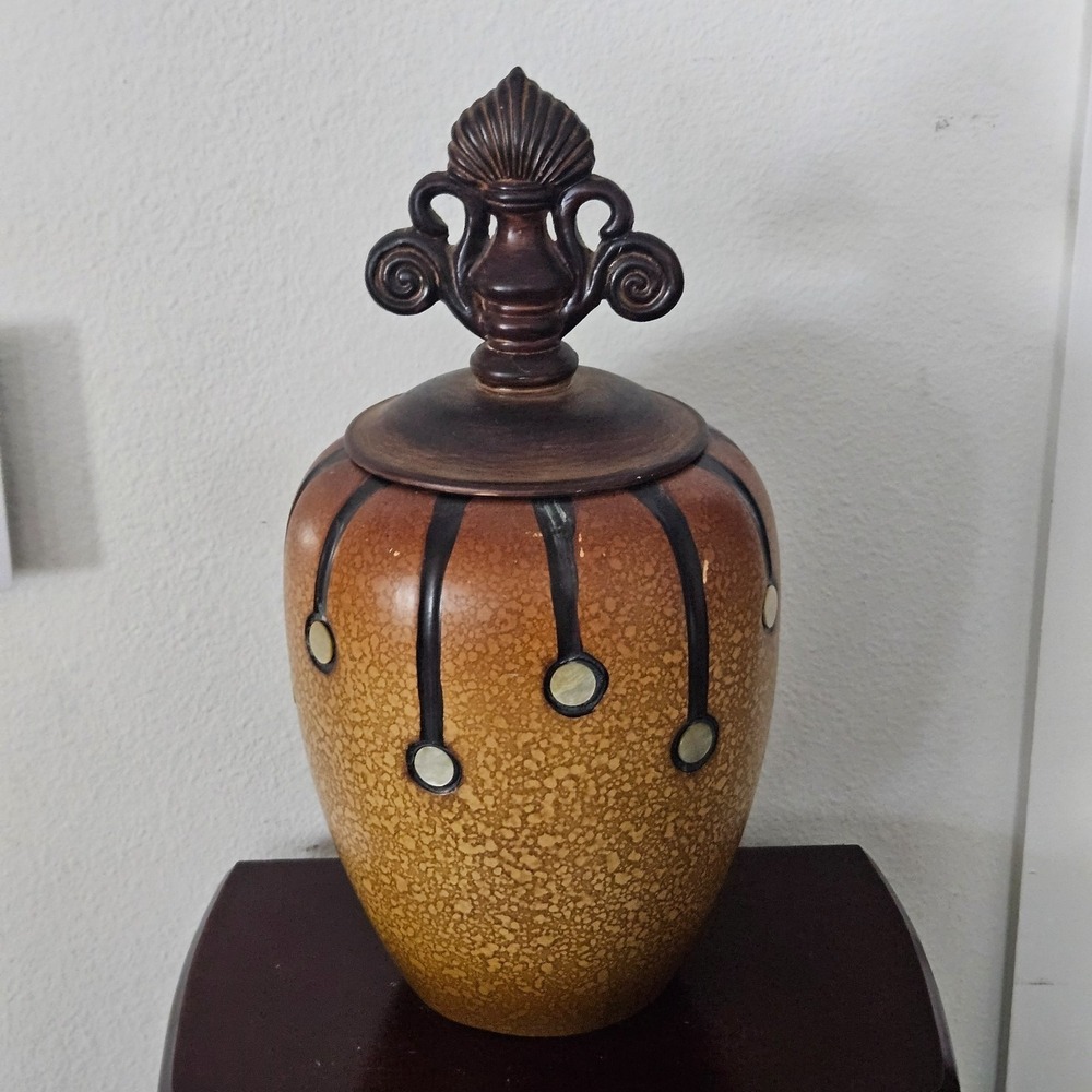 Brown Ginger Jar Decorative Urn Lidded Ceramic‎ Vase 16 inch Tall Decor Art